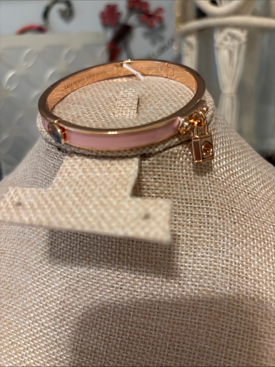 kate spade Jewelry - kate spade Pink Enamel Rose Gold Hinged Bangle with Charm